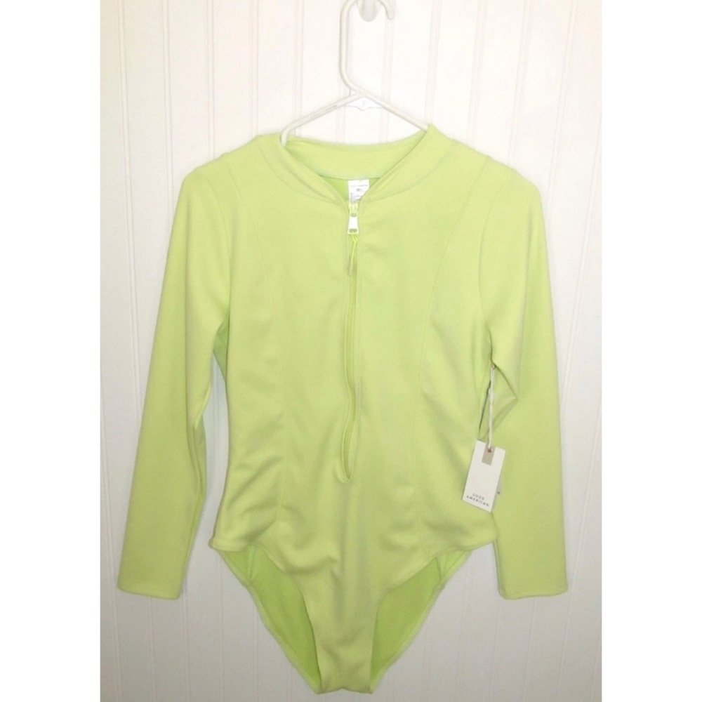 New Good American Key Lime One Piece Long Sleeve Compression Swim Suit Size 4 XL